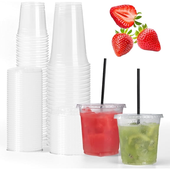 JJEAN-19 oz 50-Pack Cups with Lids & Straws | Leak-Resistant Disposable Cups for Takeout Drinks, Iced Coffee & Bubble Tea - Compact Design with Sweatproof Protection