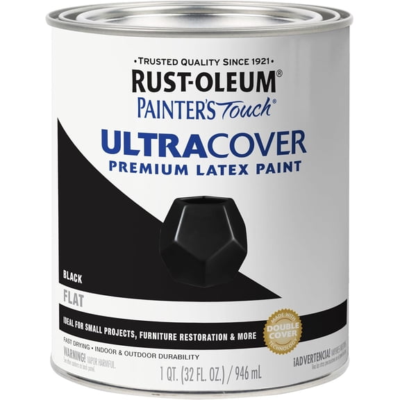 JJEAN-1976502 Painter's Touch Latex Paint, Quart, Flat Black, 32 Fl Oz, (Pack of 1)