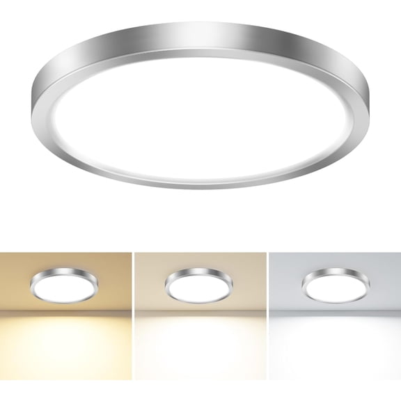JJEAN-1PACK LED Flush Mount Ceiling Light, 3CCT Selectable 3000K-4000K-6500K & 100W Equivalent Modern Kitchen Recessed Ceiling Lamp 15W 1500Lm 7.5 Inch for Bathroom Closet Laundry Bedroom