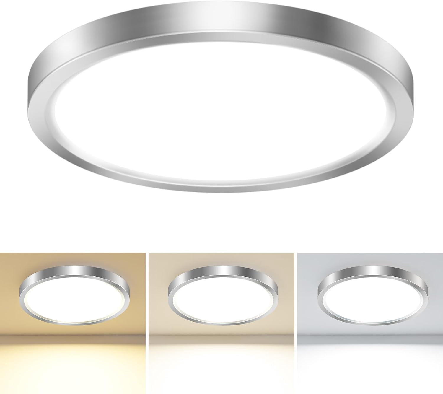 JJEAN-1PACK LED Flush Mount Ceiling Light Fixture Black, 9Inch 24Watt, 3000k/4500k/6000K Ceiling Light, Ultra Slim Flush Mount LED Ceiling Lamp for Bedroom, Living Room, Kitchen, Hallway