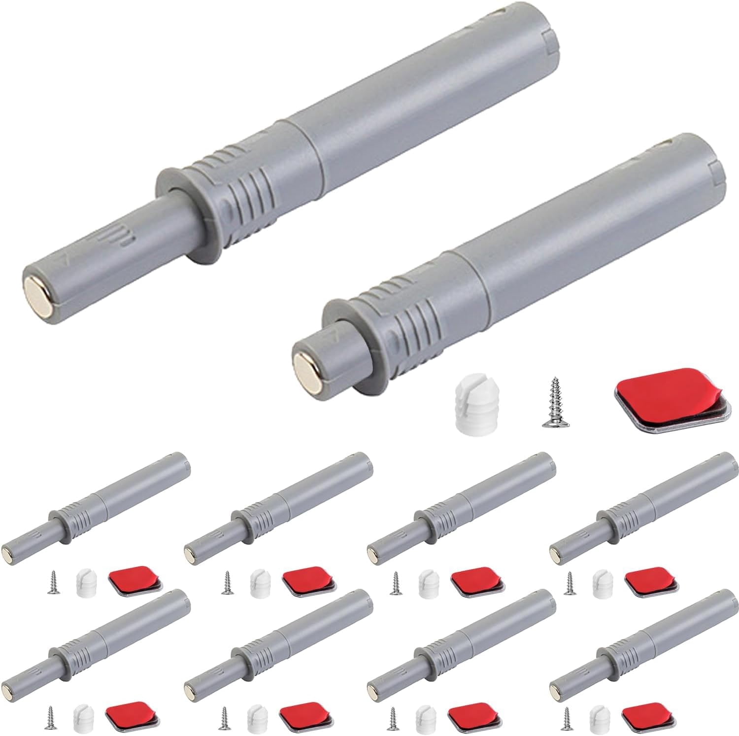 JJEAN-2.87" Push to Open Cabinet Hardware 10 Pack Push Latch & Lock for Hidden Door Touch Latches and Catch Push Release Drawer Pull Tip on RV Closet Close Strong Pop Out, Grey