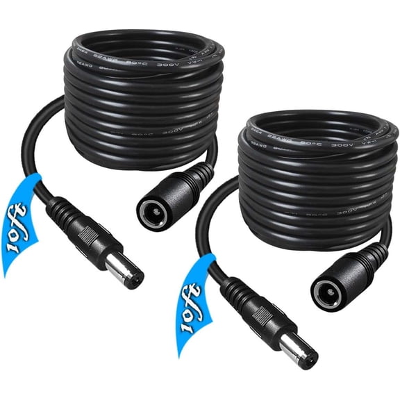 JJEAN-2-Pack 10FT DC Power Extension Cable,5.5mm x 2.1mm Extension Cord,12v Extension Cord for Security Camera CCTV IP,Router,LED Strip,5V 9V 24V 12 Volt Male to Female Plug Supply Adapter Power Cord