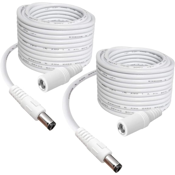 JJEAN-2-Pack 10FT DC Power Extension Cable,5.5mm x 2.1mm Extension Cord,12v Extension Cord for Security Camera CCTV IP,Router,LED Strip,5V 9V 24V 12 Volt Male to Female Plug Supply Adapter Power Cord