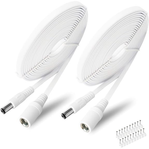 JJEAN-2 Pack 10FT DC Power Extension Cable 5.5mm x 2.1mm12v DC Extension Cord Power Adapter for CCTV Security Camera Surveillance IP Camera,LED Strip,24v 12 Volt Male to Female Plug Flat Cable