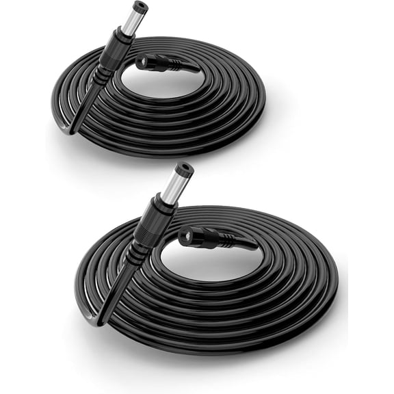 JJEAN-2 Pack 16.5FT 5M DC Power Extension Cable 5.5 mm x 2.1 mm 5521 Male to Female 12V DC Adapter Cord Compatible with CCTV Security IP Camera,Survelliance DVR Standalone,LED Strip,Monitors(Black)