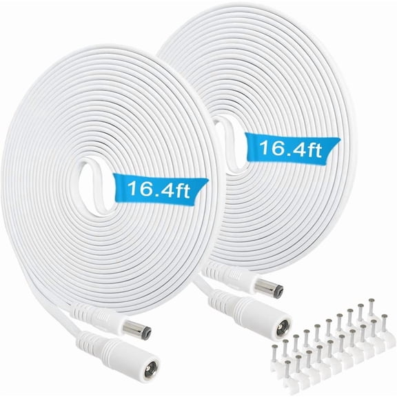JJEAN-2 Pack 16.5FT DC Power Extension Cable 5.5mm x 2.1mm12v DC Extension Cord Power Adapter for CCTV Security Camera Surveillance IP Camera,LED Strip,24v 12 Volt Male to Female Plug Flat Cable