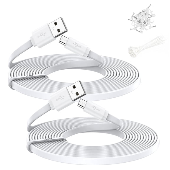 JJEAN-2 Pack 16.5FT Power Extension Cable,Flat Extension USB to Micro USB Charging Cord,Compatible with Wyze Cam v4/v3/OG/v3 Pro,Blink,Nest Cam Indoor,Fire Kindle(Not for Wyze Cam Pan v3,Not Type-C)