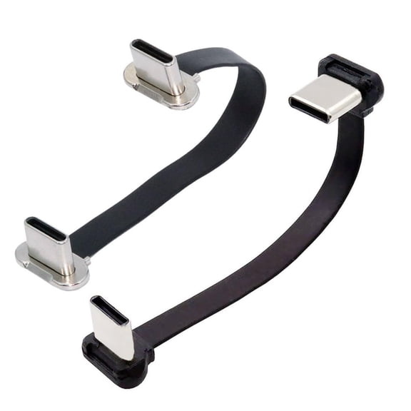 JJEAN-2 Pack 2.76Inch USB C Short Flat Cable,USB 2.0 Type C Dual 90 Degree Angled PD 65W Fast Charge Data Extension Cable for Power Bank
