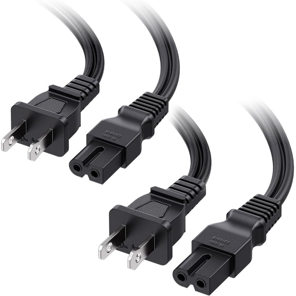 JJEAN-2-Pack 2 Prong Vizio TV Power Cord Replacement - 10ft, NEMA 1-15P to IEC C7, Polarized AC Power Cord for PS2, TV, and More
