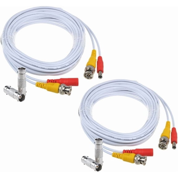 JJEAN-2-Pack 25ft HD Video Power Security Camera Cables Pre-Made All-in-One Extension Wire Cord with BNC Connectors for CCTV Security Camera (White)
