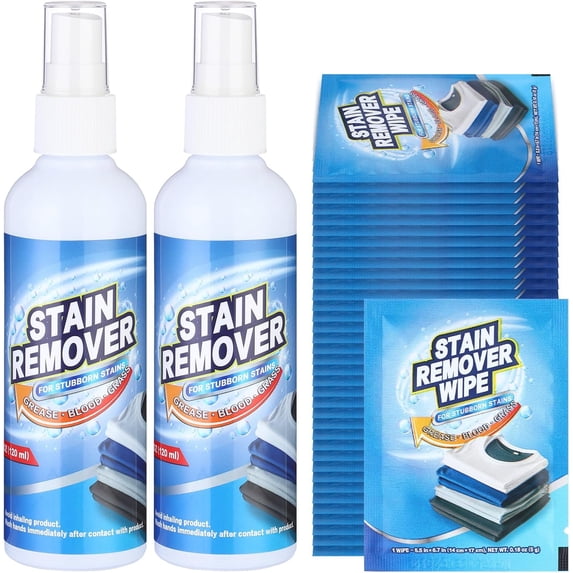 JJEAN-2 Pack 4 oz Stain Remover Spray Stain Treater Spray with 50 Cleaning Wipes Coffee Food Grease Dirt Remover for Clothes Carpet Couches Rugs Car Seats Fabric