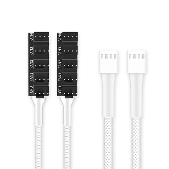 JJEAN-2-Pack 4Pin PWM Fan Hub 1 to 5 Ports Splitter Extension Cable for 3-Pin/4-Pin Computer PC Case Cooling Fan (White)