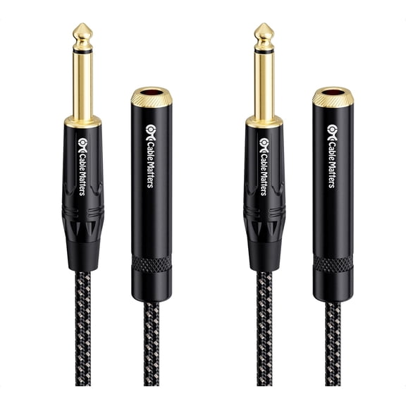 JJEAN-2-Pack Braided 1/4 Inch Mono TS Extension Cable - 10ft / 3m, Guitar Extension Cable, 1/4 Instrument Cord Male to Female, Black