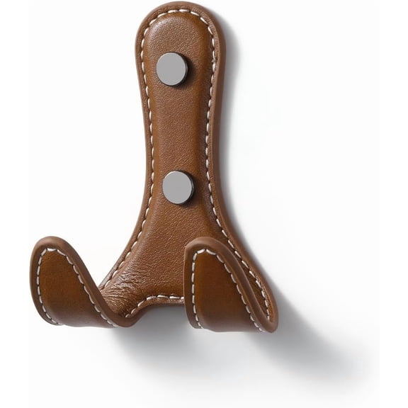JJEAN-2 Pack Brown Leather Coat 2 Hooks Wall for Hanging Round Coat Hooks for Hanging Robe Towels Bags Hats Scarf Keys Clothes Suitable for Bedroom, Entryway and Closet