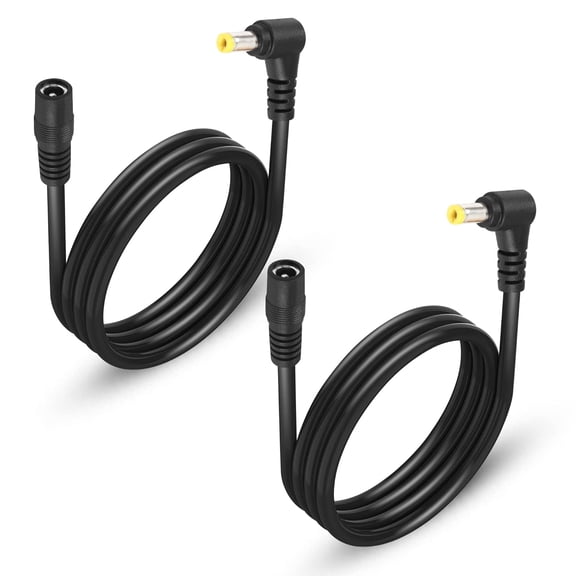 JJEAN-2 Pack DC5525 Power Extension Cable, DC 5.5mm x 2.5mm Right Angle Male to Female Power Adapter Cable, 3FT 18AWG Yellow Tuning Fork Heavy Duty Cord for Strip Lihgt,CCTV,Car,Monitors,etc. 1M