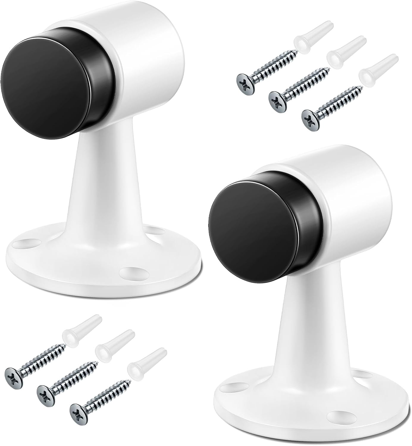 JJEAN-2 Pack Heavy Duty Floor Mounted Door Stop 3 in Aluminum Commercial Grade Door Stopper with Rubber Bumper & Stainless Steel Screws (White)
