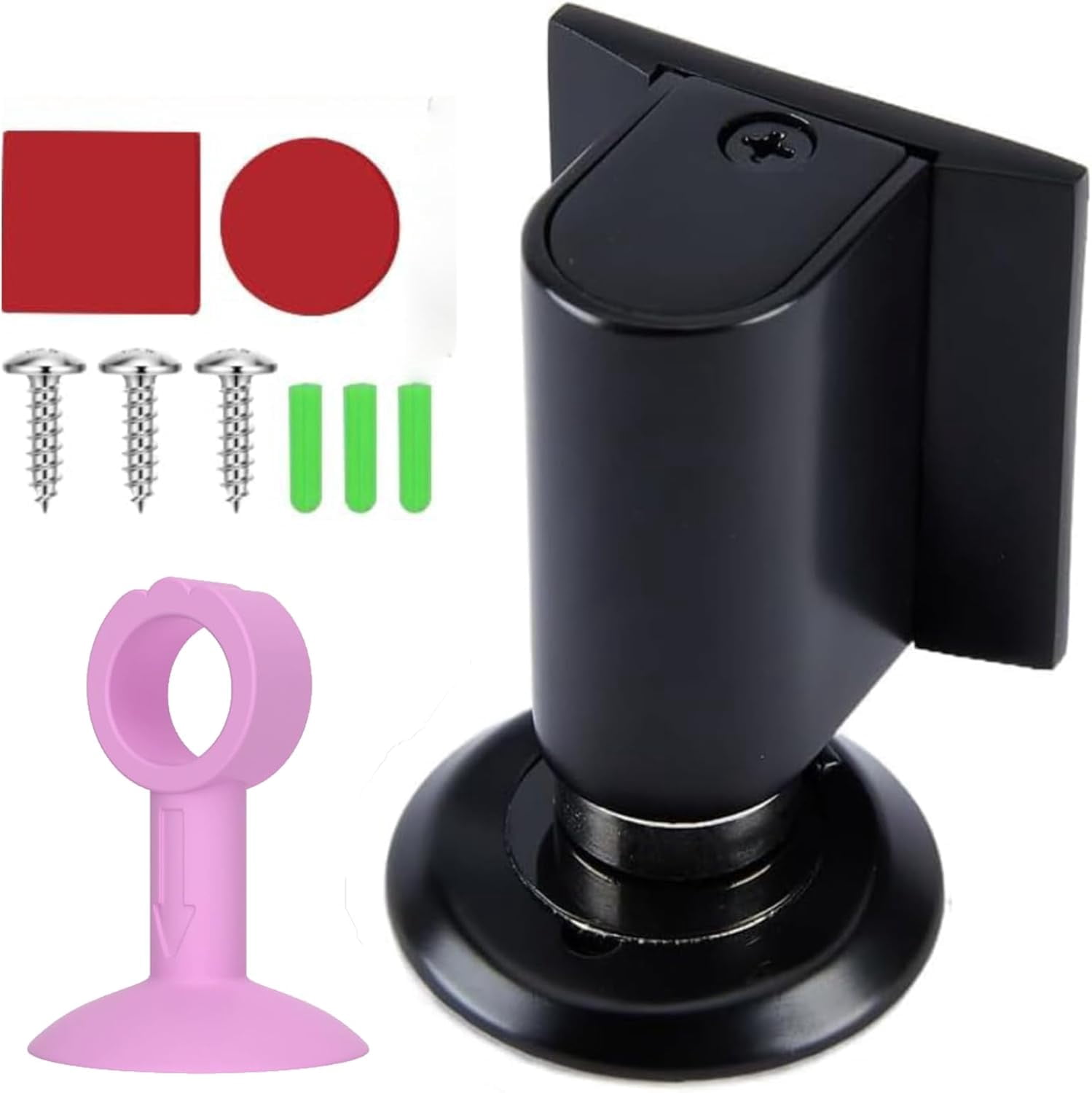 JJEAN-2 Pack Magnetic Door Wedge Stoppers,Heavy Duty Door Catch Holder Stops for Bottom of Door Wall Floor Mounting No Drill 3M Adhesive & Screws Strong Magnet Keep Door Open