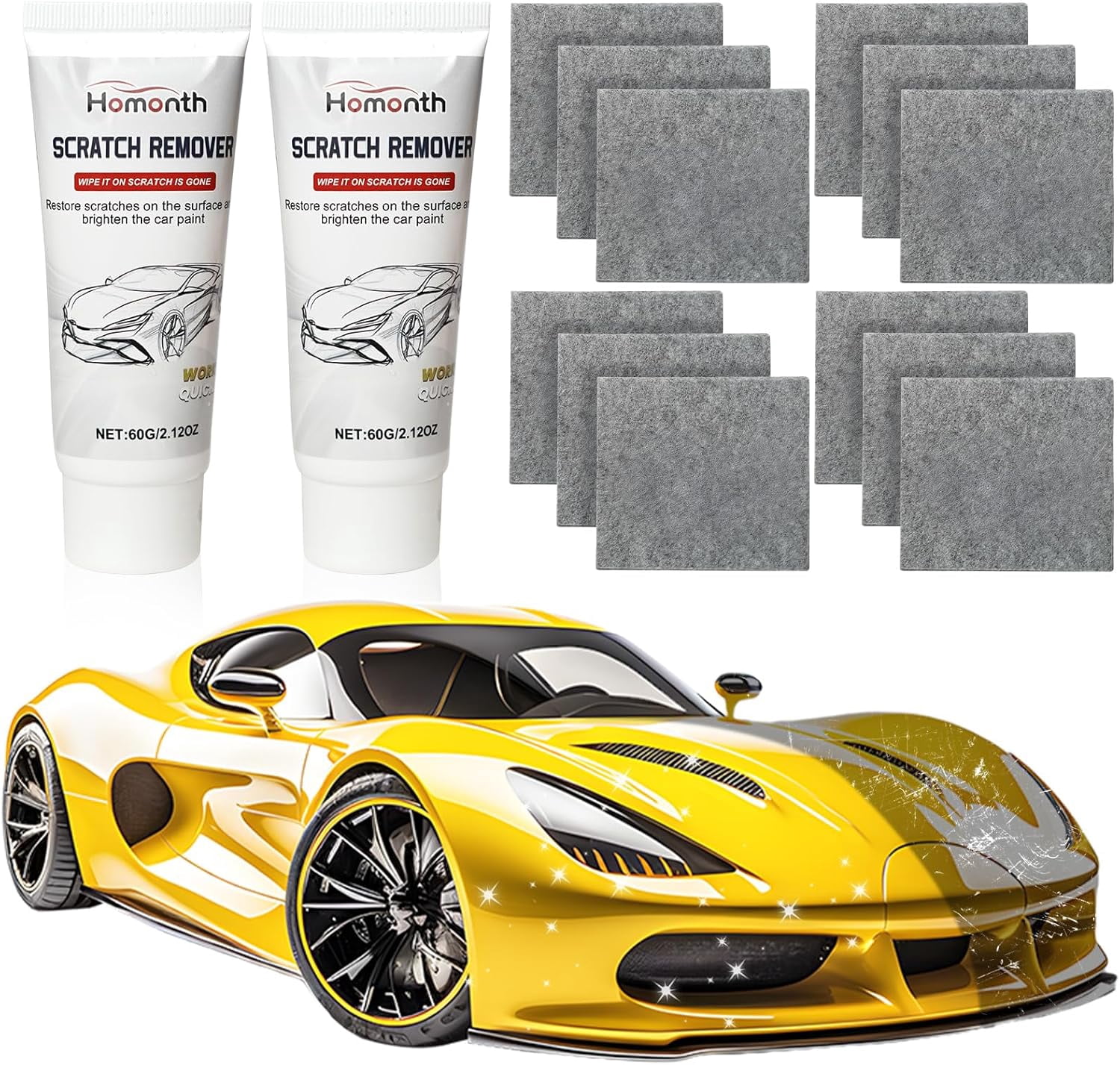 JJEAN-2 Pack Nano Sparkle Cloth Car Scratch Remover - 2026 Upgrade Scratch Remover for Vehicles, Magic Wipes Cleaning Cloth Car Scratch Repair Paste, Scuff Repair Polishing Wax Kit for Deep Scratch R