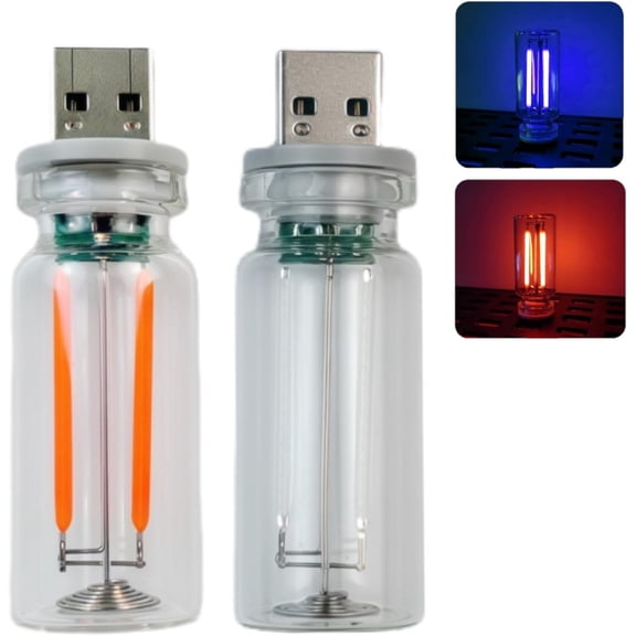 JJEAN-2-Pack Red Blue Dimmable USB Light, Touch Control Led Night Lights, Small Interior Car Lights, Glass Plug in USB Light Bulbs, LED Ambient Lighting, Cute Mood Lamp for Bedroom Camping
