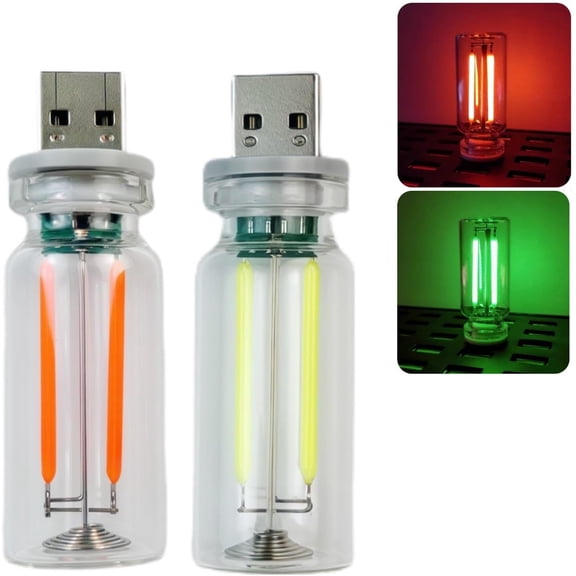 JJEAN-2-Pack Red Green Dimmable USB Light, Touch Control Led Night Lights, Small Interior Car Lights, Glass Plug in USB Light Bulbs, LED Ambient Lighting, Cute Mood Lamp for Bedroom Camping