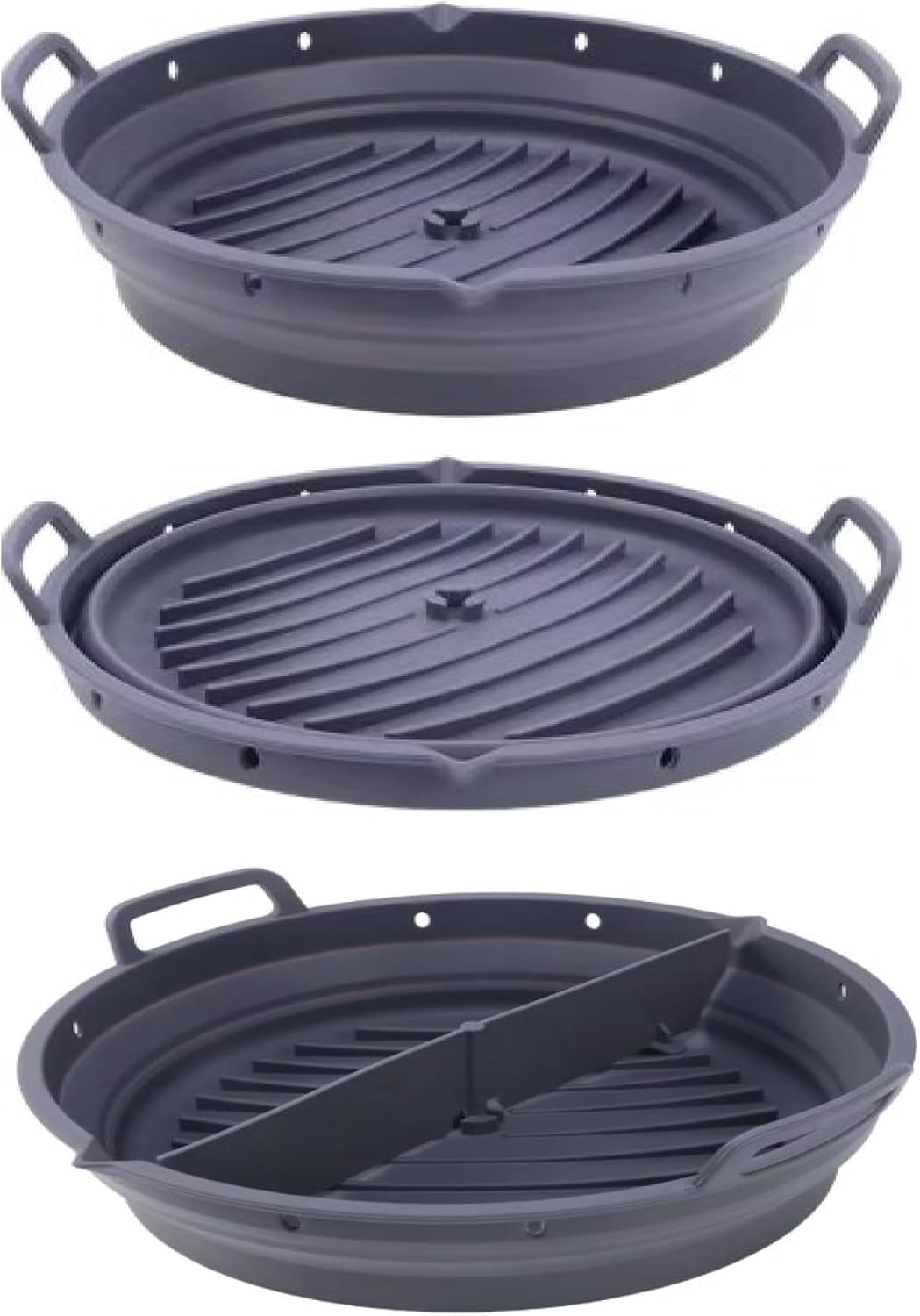 JJEAN-2 Pack Silicone Round Air Fryer Liner with Detachable Divider, Food-Grade BPA-Free, Reusable and Collapsible. NonStick, Oven Microwave Dishwasher Safe for Baking, Roasting, Frying & Steaming (G