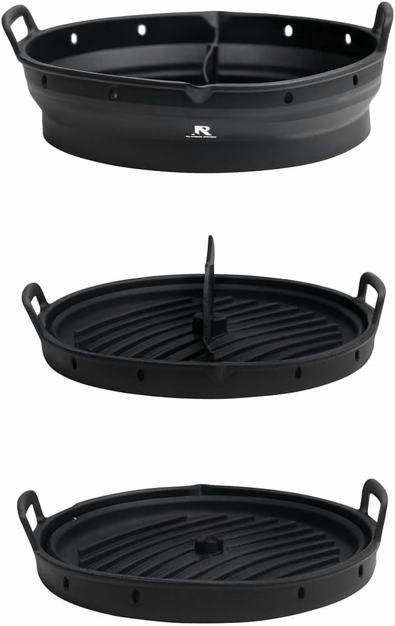 JJEAN-2 Pack Silicone Round Air Fryer Liner with Detachable Divider, Food-Grade BPA-Free, Reusable and Collapsible. NonStick, Oven Microwave Dishwasher Safe for Baking, Roasting, Frying & Steaming (B