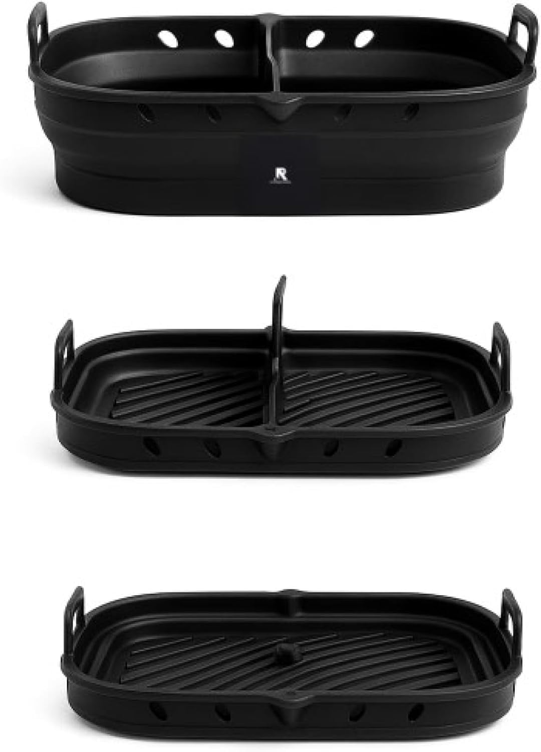 JJEAN-2 Pack Silicone Square Air Fryer Liner with Detachable Divider, Food-Grade BPA-Free, Reusable and Collapsible. NonStick, Oven Microwave Dishwasher Safe for Baking, Roasting, Frying & Steaming (