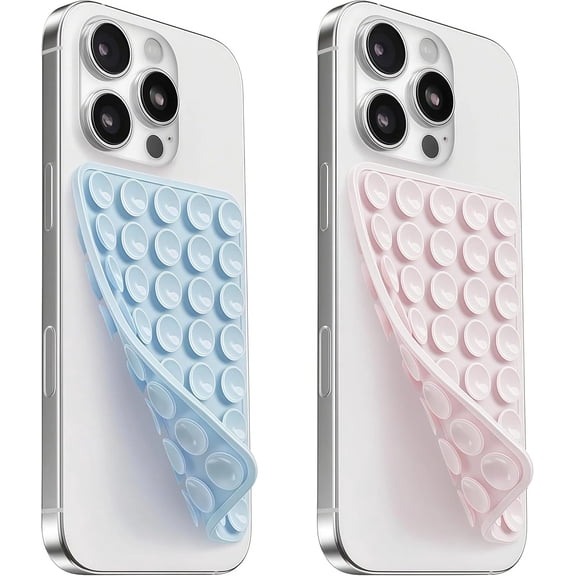 JJEAN-2 Pack Silicone Suction Cup Phone Case Mount Double Sided, Sticky Phone Grip with Higher Suction Power for Cell Phone, Hands-Free Phone Accessories for Selfies and Videos, Light Pink & Light Bl