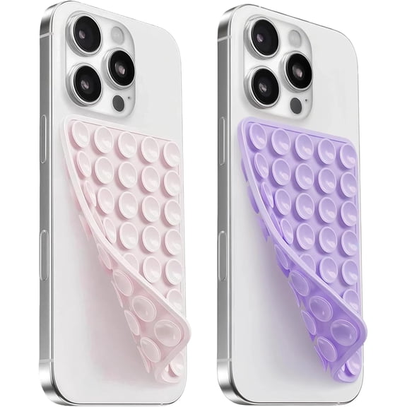 JJEAN-2 Pack Silicone Suction Cup Phone Case Mount Double Sided, Sticky Phone Grip with Higher Suction Power for Cell Phone, Hands-Free Phone Accessories for Selfies and Videos, Light Pink & Lavender