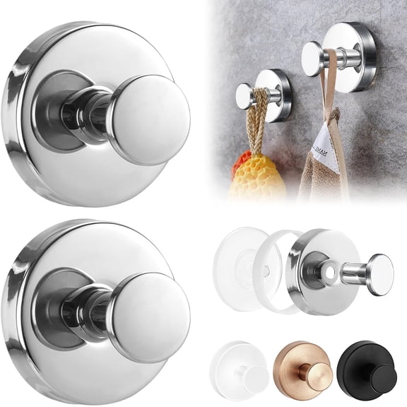 JJEAN-2 Pack Stainless Steel Towel Hooks for Bathroom, Chrome Suction Cup Hooks for Shower