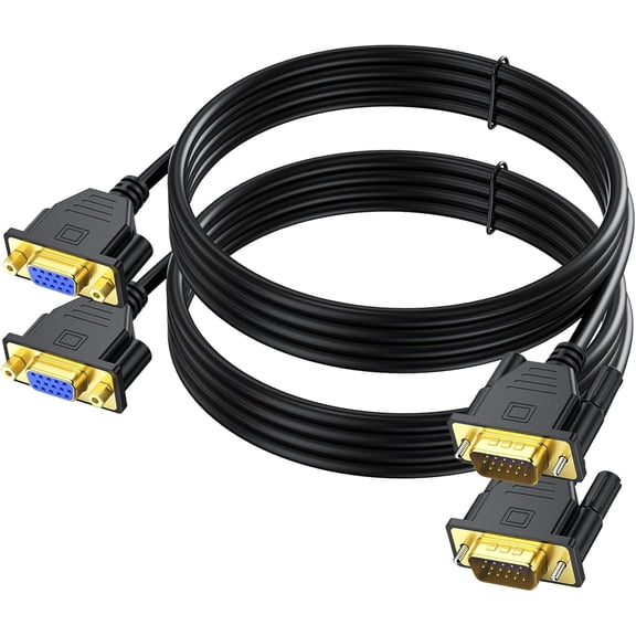 JJEAN-2-Pack VGA Extension Cable 6ft, VGA Cord Male to Female 15 Pin (NOT 9 Pin), SVGA HD15 Monitor Video Adapter Cable Support 1080P Full HD for Laptop, PC, Projector, HDTV, Display