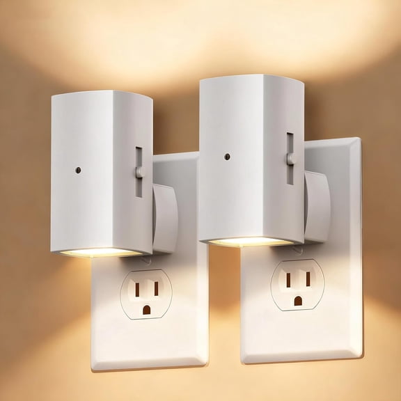 JJEAN-2 Pack White Night Lights Plug into Wall, Modern Night Light with Rotating Plug, Dusk to Dawn Sensor, 0-100LM Stepless Dimming Aora Night Light for Hallway Bedroom Bathroom, Soft White