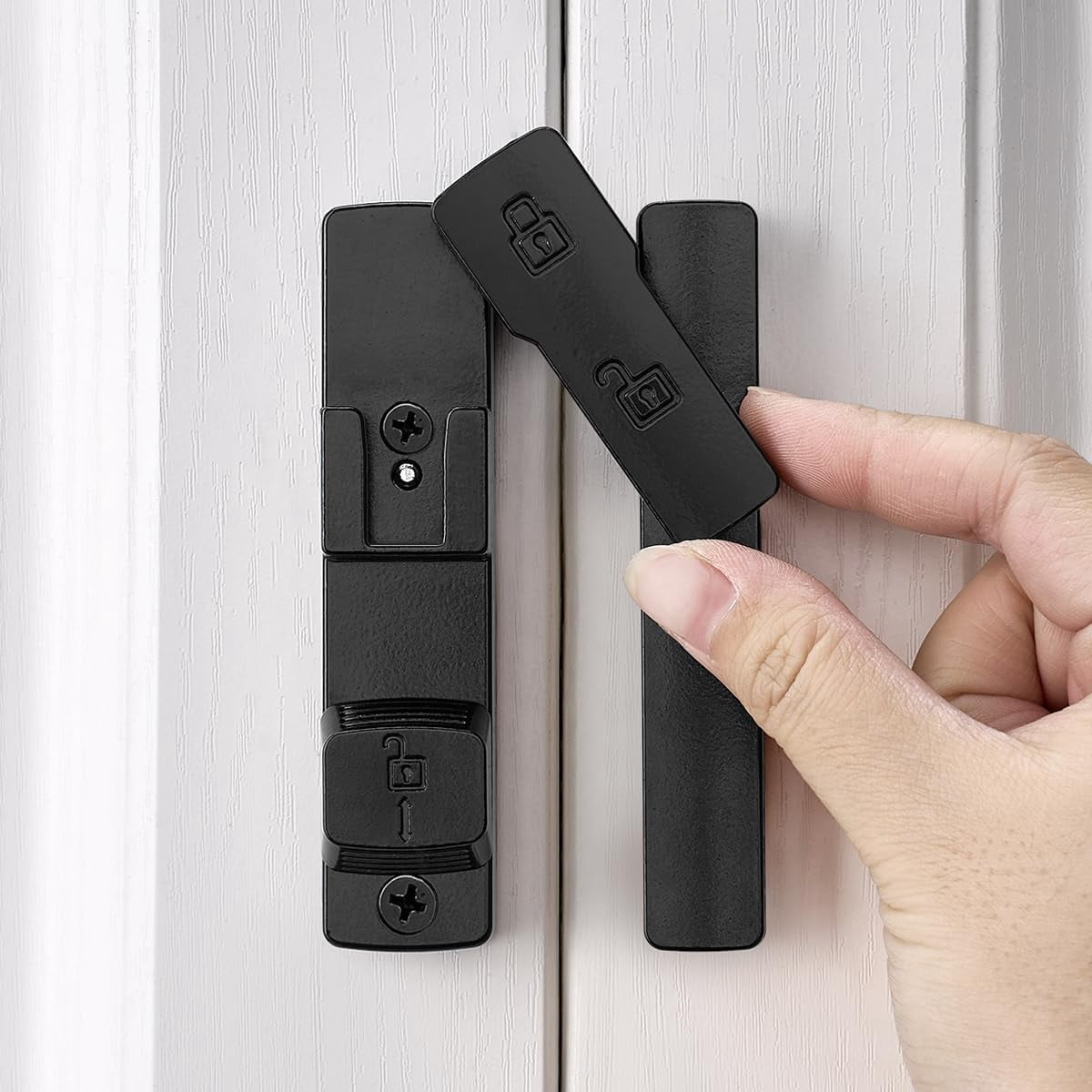 JJEAN-2 Packs Black 180 Degree Barn Door Lock,Flip Gate Latches Hardware,Zinc Alloy Door Lock,Protect Privacy,for Barn Door,Cabinets,Windows,Garden,Bathroom