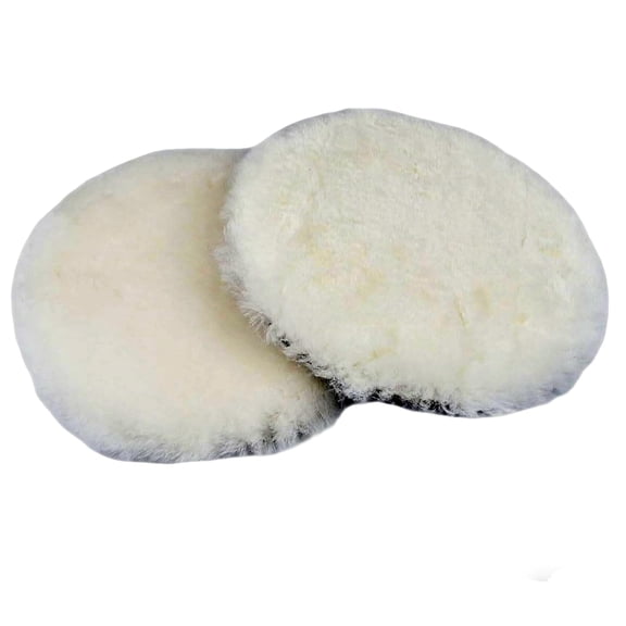 JJEAN-2 Pcs 6 Inch Lambs Wool Buffing Pads with Hook and Loop Back Soft Sheepskin Cutting Pad Wool Polishing Pads for Vehicles, Boat, Furniture, Floors and So On