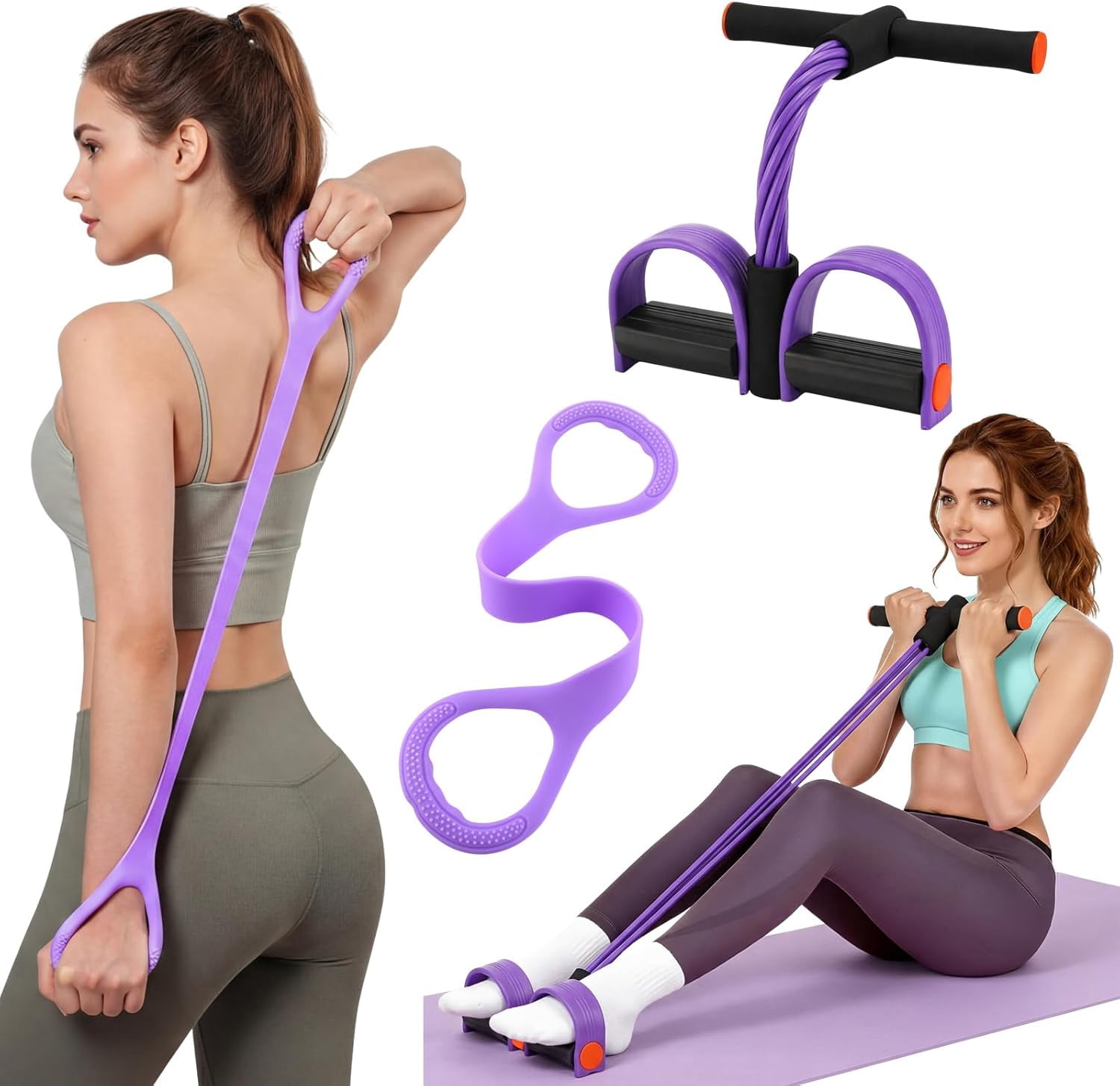 JJEAN-2 Pcs Fitness Resistance Bands 6 Tube Pedal Resistance Bands with Handles 8 Shaped Training Elastic Ropes Multifunction Tension Ropes for Waist Arm Shoulder Leg Back Home Workout