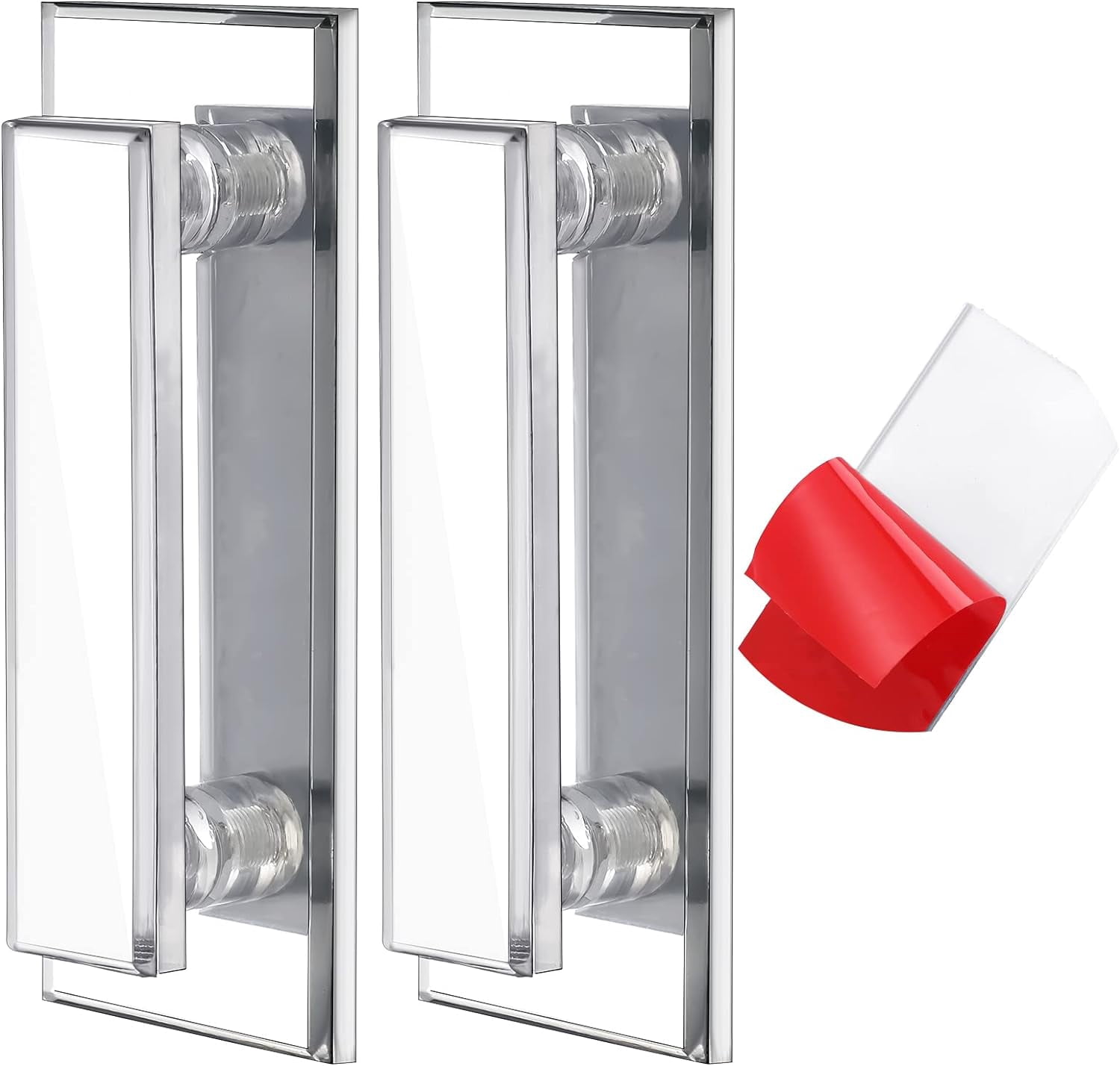 JJEAN-2 Pcs Mirror Closet Door Pulls Handle Adhesive Self Stick Acrylic Drawer Handle Knob Large Clear Instant Stick on Knobs for Closet Cabinet Wardrobe Windows Dresser Sliding Door (5.9 x 2 Inch)