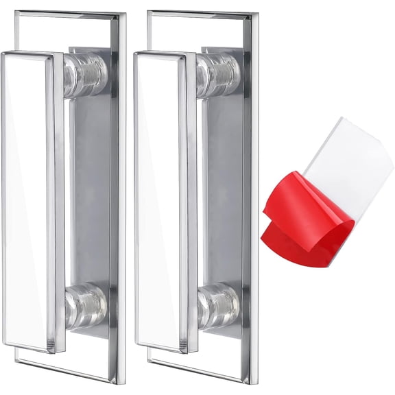 JJEAN-2 Pcs Mirror Closet Door Pulls Handle Adhesive Self Stick Acrylic Drawer Handle Knob Large Clear Instant Stick on Knobs for Closet Cabinet Wardrobe Windows Dresser Sliding Door (5 x 2 Inch)