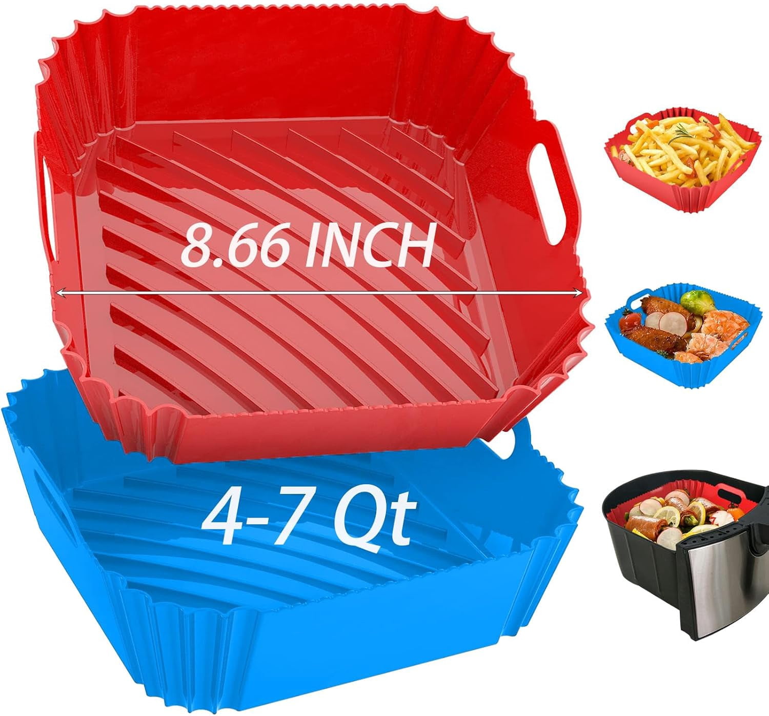 JJEAN-2 Pcs Silicone Air Fryer Liners Reusable Square 8.6 Inch Thickened Airfryer Basket for 4 to 7 QT Baking Tray Accessories Kitchen Gadgets Replacement of Flammable Disposable Parchment Paper