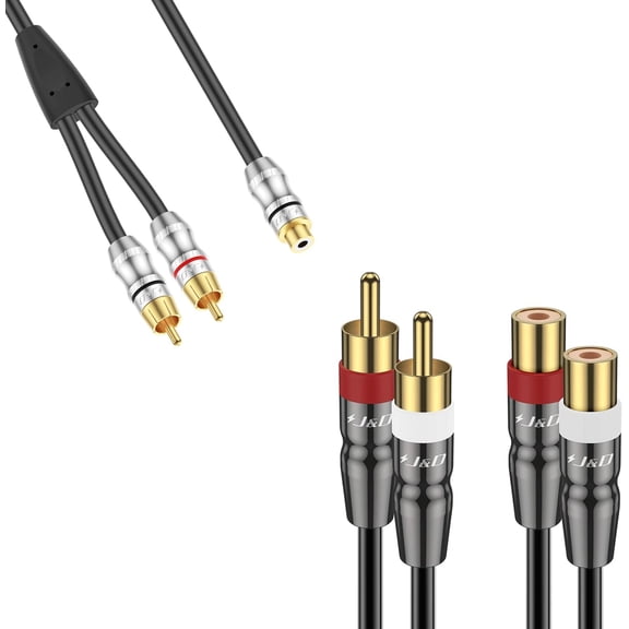 JJEAN-2 RCA Extension Cable and RCA/Phono Splitter Cable (3 FT & 1 FT) Bundle
