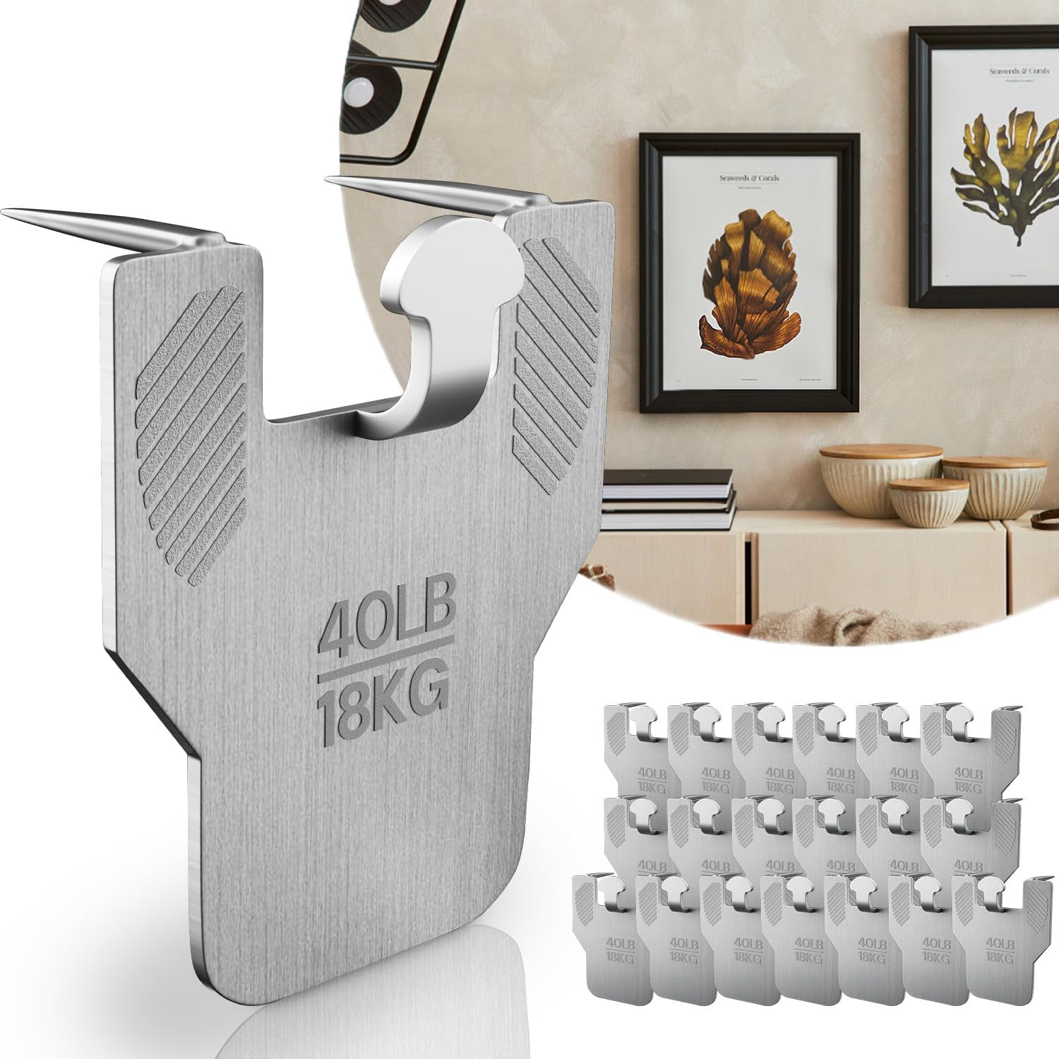 JJEAN-20 Pcs Claw Drywall Picture Hanger, Tool-Free Drywall Hooks for Hanging Pictures Holds Up to 40Lbs, No Damage Heavy Duty Wall Hanger for Hanging Picture (B)
