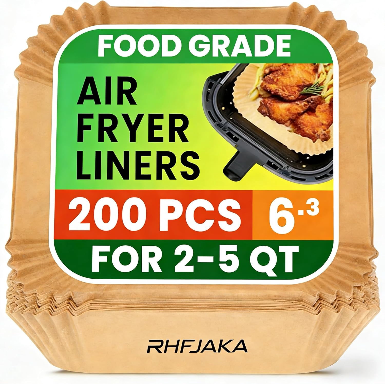 JJEAN-200 PCS Square Air Fryer Paper Liners Disposable, 6 x 6 ''Non-stick Oil Resistant Air Fryer Parchment Paper Liners, Waterproof, Airfryer Liners for Baking, Roasting Microwave,Oven & Basket