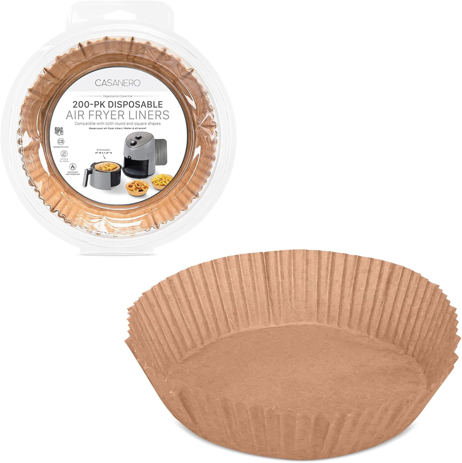 JJEAN-200 Pack 8" BPA-Free Air Fryer Liners, Round Airfryer Liners, Disposable Parchment Paper for Air Fryer 5-8 Quart Baskets, Water & Oil Proof Lining for Microwave Oven, Instant Pot