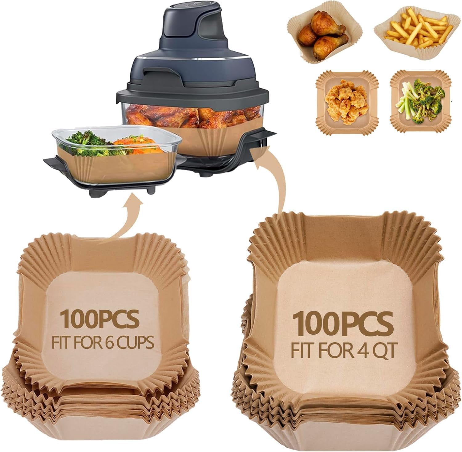 JJEAN-200-Pack Unbleached Parchment Paper Liners for Ninja Crispi Air Fryer – Disposable, Non-Stick, 450°F Heat Safe, Quick Cleanup Accessories for Ninja 4-in-1 Portable Glass Cooking System