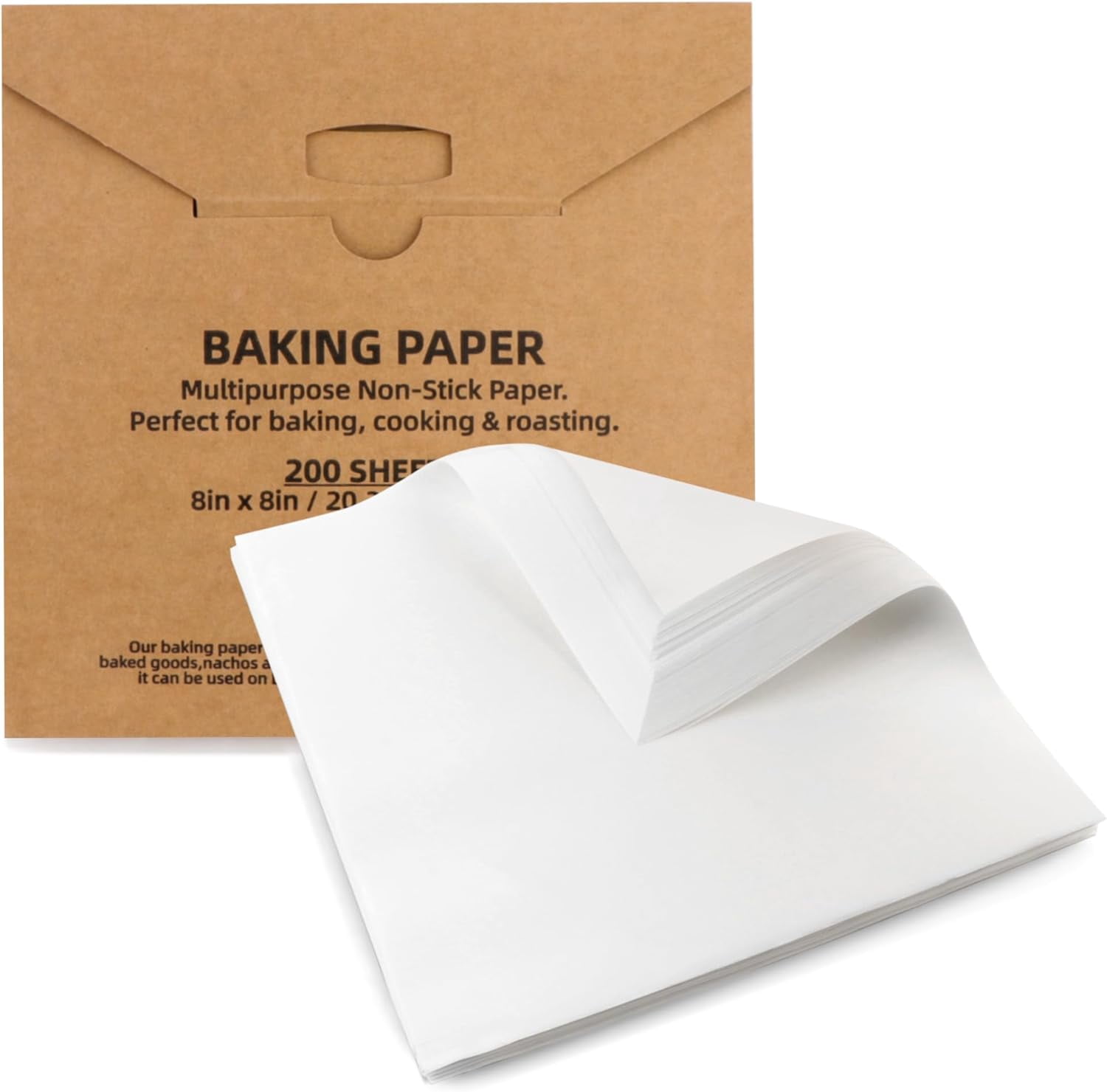 JJEAN-200 Pcs 8x8 Inch Parchment Paper Sheets,Food Grade Precut Baking Paper, Non-Stick & Greaseproof Square Pan Liners for Cake Pan, Air Fryer, Baking - White