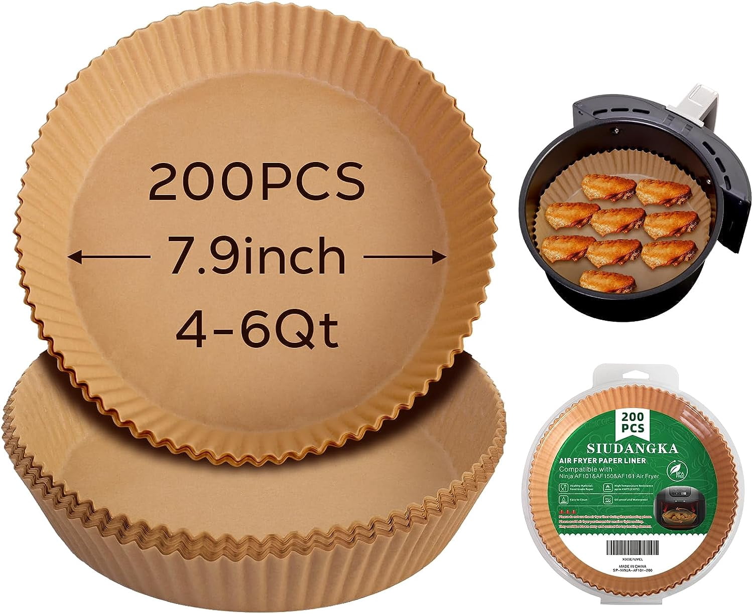 JJEAN-200 Pcs Air Fryer Liners - Disposable Parchment Paper Sheets for Ninja Air Fryer AF101 & AF150 XL