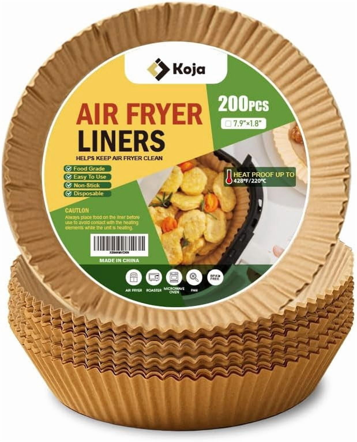 JJEAN-200 Pcs Disposable Parchment Air Fryer Liners, Non-Stick Greaseproof Paper, 8 Inch Round Baking Paper Liners for Air Fryer, Microwave, Oven, Steamer, Easy Clean, Heat Resistant Cooking