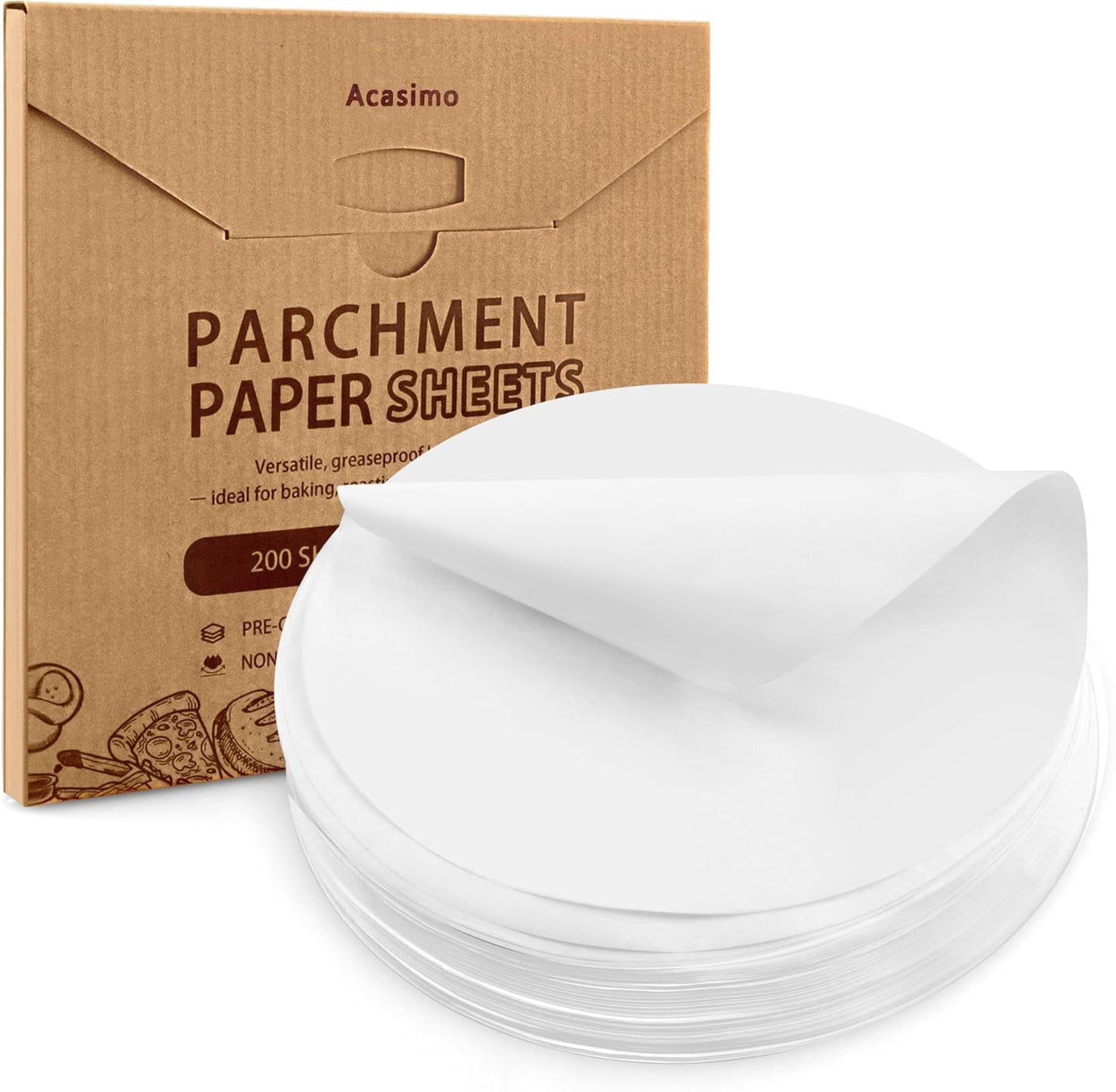 JJEAN-200Pcs Parchment Paper Rounds, 10 Inch Baking Parchment Circles, Precut Baking Sheets Round, Burger Patty Paper Liners for Tortilla Press, Cake Pan, Air Fryer, Springform Pan, Pizza Pan, Cake C