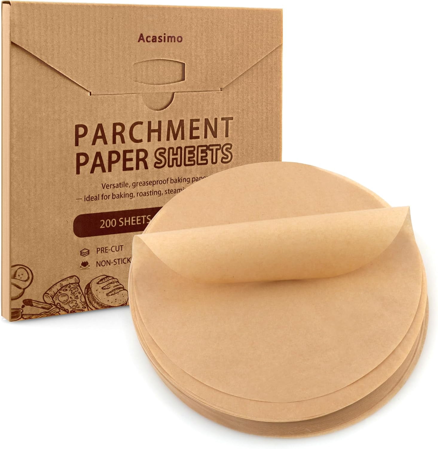 JJEAN-200Pcs Parchment Paper Rounds, 9 Inch Baking Parchment Circles, Precut Baking Sheets Round, Burger Patty Paper Liners for Tortilla Press, Air Fryer, Cake Springform Pizza Pan, Bread Cup Cake Co