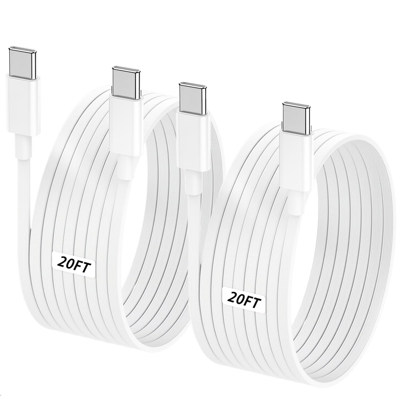JJEAN-20FT/6M USB C Extension Cable for eufy Security SoloCam S220/S340/S4/E30/E42/C210,eufyCam S3 Pro,eufy Indoor Cam S350/C220,Type C to Type C Cable,Long Flat Type C Extension Charging Cable-2Pack