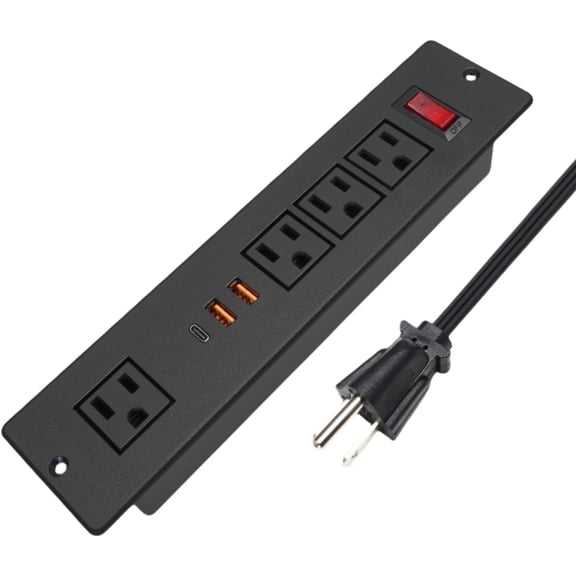JJEAN-20W USB C Recessed Power Strip, Fast Charge Flush Mount Furniture Outlets,Built in Mountable Power Plug for Desk Tabletop Cabinet Drawer Nightstand Black